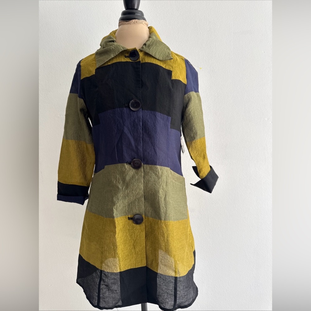 Samuel Dong Multicolor Trench Coat with Bold Panels